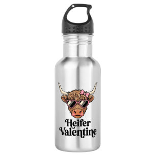 Botella De Agua Novilla Valentine Highland Cow Diseño Vintage_1