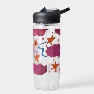 Botella De Agua Nubes azules rosadas, ducha de bebé, añada el nomb