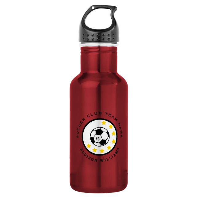Botella De Agua Número de camiseta de fútbol rojo personalizado (Anverso)