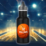 Botella De Agua Número de nombre personalizado Baloncesto<br><div class="desc">Nombre personalizado y número de equipo regalo de baloncesto. Diseñado por Thisisnotme©</div>