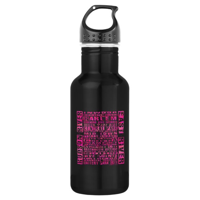 Botella De Agua NYC Vecindarios Hot Pink (Anverso)