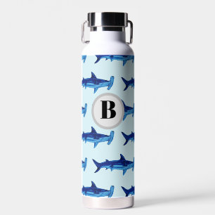 Botella De Agua Océano de patrón de tiburón martillo monograma