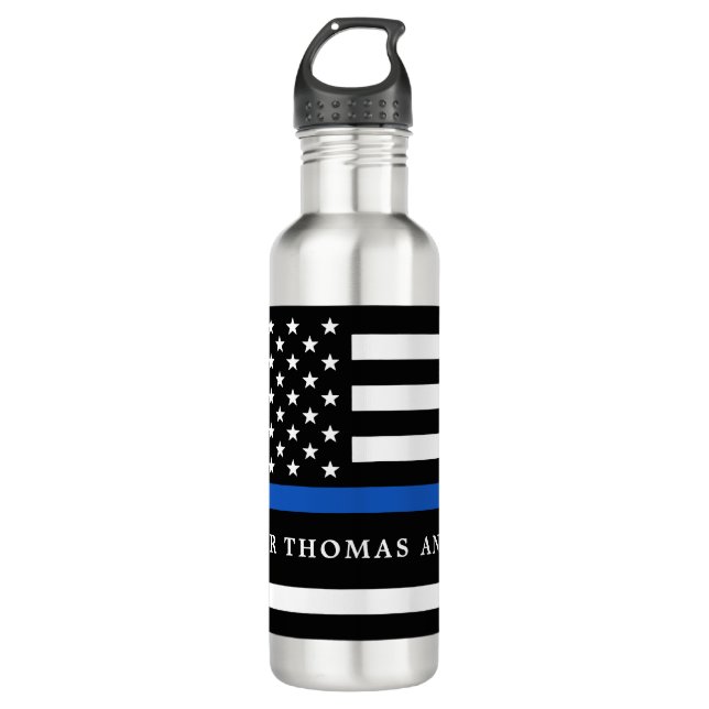 Botella De Agua Oficial de Policía Personalizado de Línea Azul Del (Anverso)