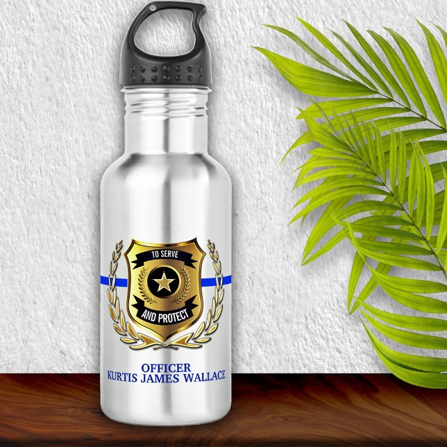 Botella De Agua Oficial delgado de la línea azul Escudo personaliz (Subido por el creador)