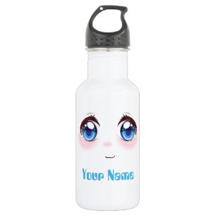 Botella De Agua Ojos de anime azul adorables y personalizados