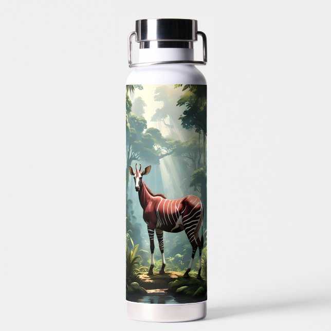 Botella De Agua Okapi En La Selva, (Cebra Jirafa) (Atrás)