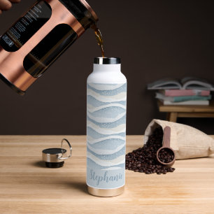 Botella De Agua Ola de Nieve de Invierno Azul con Patrón Personali