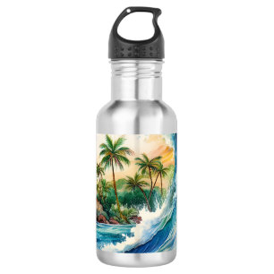 Botella De Agua Ola Kai Aloha Motu Acuarela Ola