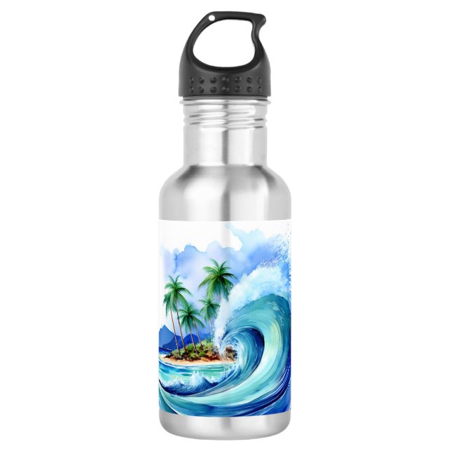 Botella De Agua Ola Kai Isla Ola acuarela ola (Anverso)