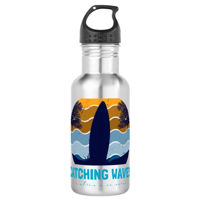 Botella De Agua Olas de caza Arte Retro Surfboard Beach (Anverso)