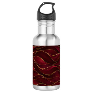 Botella De Agua Olas de mármol rojo burgundy elegante con acento d