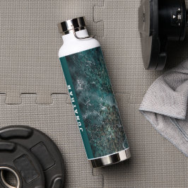 Botella De Agua Olas de océano teal modernas aéreas personalizadas