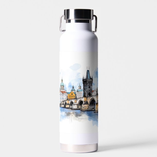 Botella De Agua Old Prague, Charles bridge watercolor (Delantero)