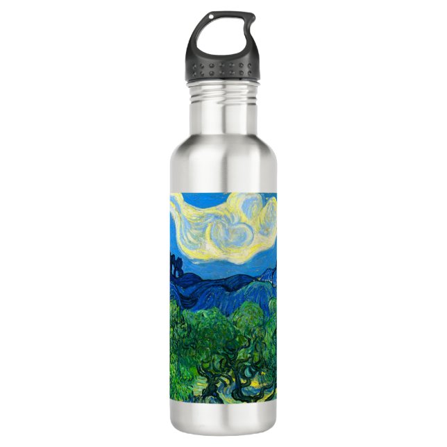 Botella De Agua Olivos Van Gogh en un paisaje montañoso (Anverso)