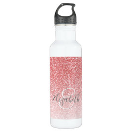 Botella De Agua Ombre Monogrammed, Purpurina Rosa Oro