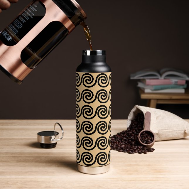 Botella De Agua Onda de Llave de Meandro Griego Patrón Marrón (Café)