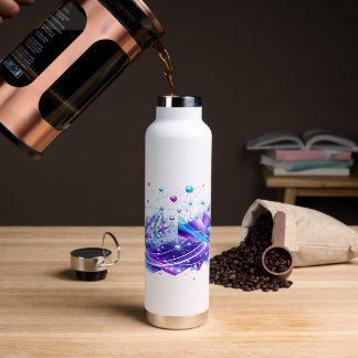 Botella De Agua Onda geométrica futurista azul púrpura abstracta