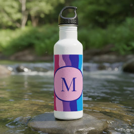 Botella De Agua Ondas coloridas con monograma
