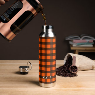 Botella De Agua Orange and Black Checker