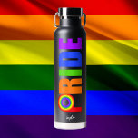 Botella De Agua Orgullo gay Guay Rainbow Personalizado LGBTQ<br><div class="desc">Personalizar esta fresca botella de agua del Orgullo Gay LGBTQ con tu nombre en escritura cursiva blanca. Un audaz regalo personalizado de color arcoiris para un amigo homosexual.</div>