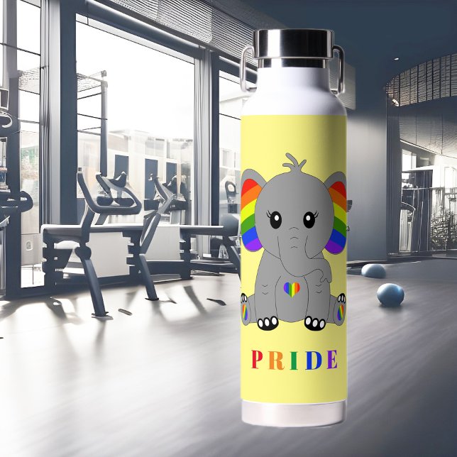 Botella De Agua Orgullo gay LGBTQ - lindo elefante con bandera arc (Subido por el creador)