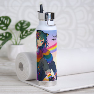 Botella De Agua Orgullo lésbico LGBTQIA+ Chica de anime personaliz
