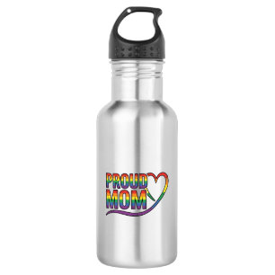 Botella De Agua Orgullosa Mamá Corazón Arcoíris Diseño de Grabado