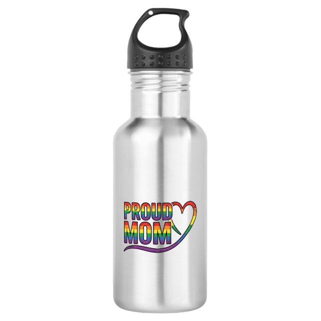 Botella De Agua Orgullosa Mamá Corazón Arcoíris Diseño de Grabado  (Anverso)