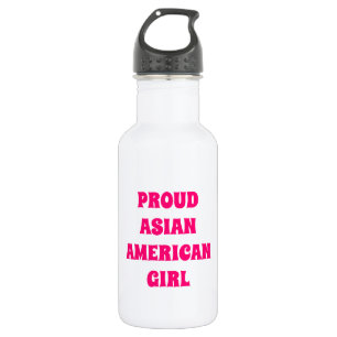 Botella De Agua Orgulloso Chica asiático-americano, blanco rosado