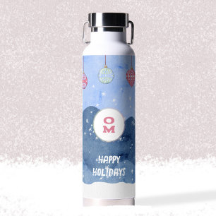 Botella De Agua Ornamentos de monograma acuarela de invierno Wonde