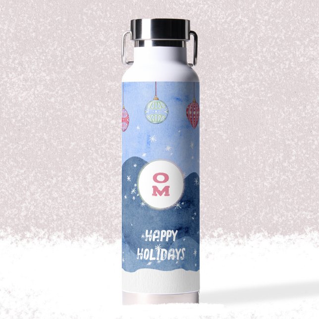 Botella De Agua Ornamentos de monograma acuarela de invierno Wonde (Watercolor Winter Wonderland Monogram Ornaments Water Bottle ©Susanne Sachers - Sunny Mind 🌞)