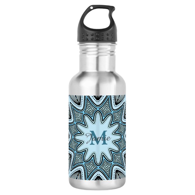 Botella De Agua Ornate Blue Monogram Mandala Personalised (Anverso)