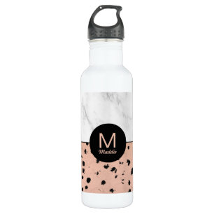 Botella De Agua Oro Rosa y mármol a la moda con monograma