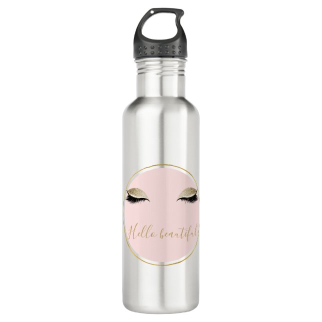 Botella De Agua Oro rosado Glitzy Eyelashes Negros (Anverso)
