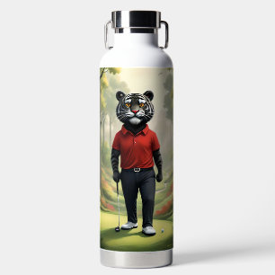 Botella De Agua "¡Oro! Un tigre negro jugando golf en el bosque"