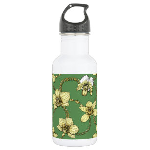 Botella De Agua Orquídeas y cadenas, amarillas y kellanas