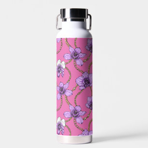 Botella De Agua orquídeas y cadenas, violetas y rosas