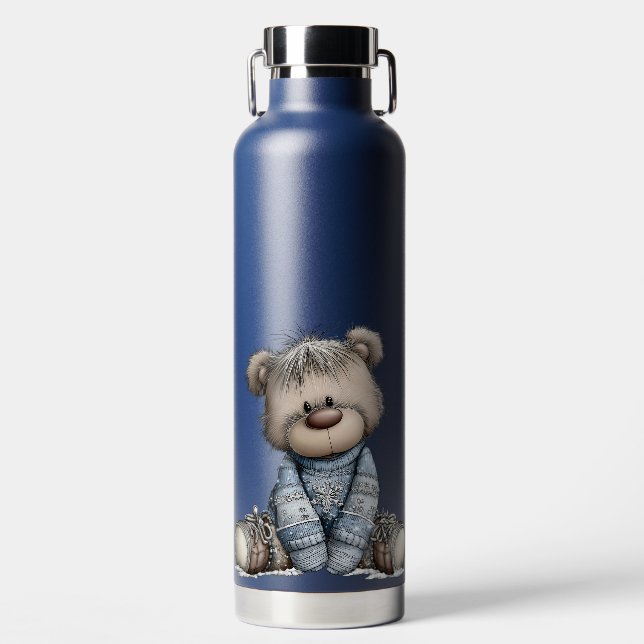 BOTELLA DE AGUA OSITOS DE PELUCHE AZULES NAVIDEÑOS DE INVIERNO (Delantero)