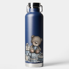 BOTELLA DE AGUA OSITOS DE PELUCHE AZULES NAVIDEÑOS DE INVIERNO