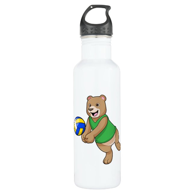 Botella De Agua Oso como jugador de voleibol con voleibol (Anverso)