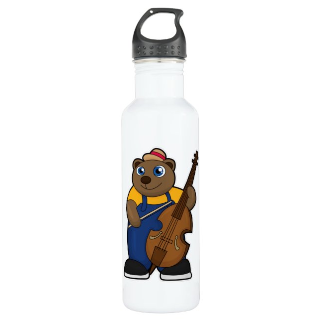 Botella De Agua Oso como músico con guitarra (Anverso)