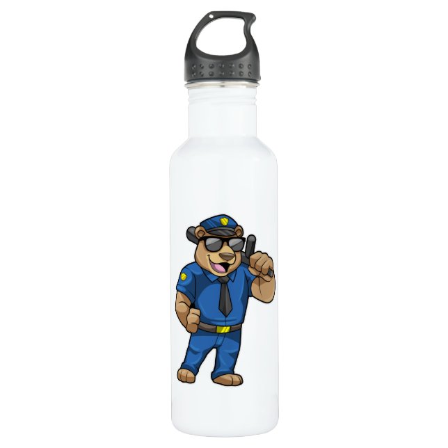 Botella De Agua Oso como oficial de policía con uniforme de policí (Anverso)
