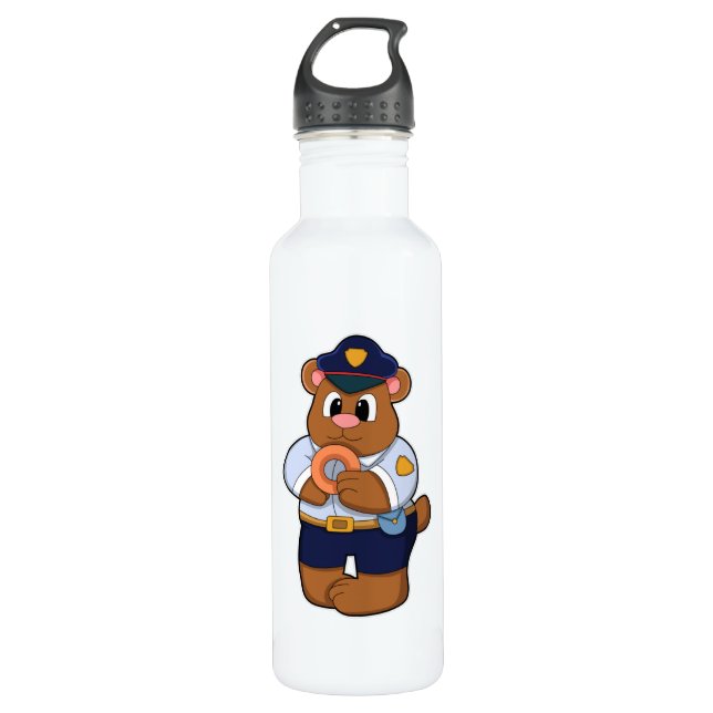 Botella De Agua Oso como oficial de policía con uniforme policial  (Anverso)