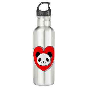 Botella De Agua Oso De Panda Y Dibujo De Corazón Rojo