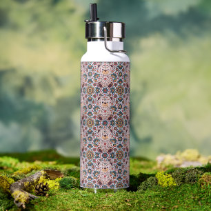 Botella De Agua Oso de peluche floral boho y mandala ornamentado s