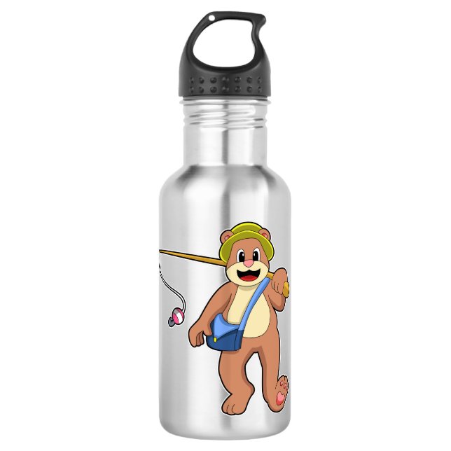 Botella De Agua Oso de pescar con barra de pesca (Anverso)