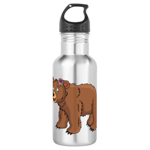 Botella De Agua Oso dulce con ilustracion personalizado de flores