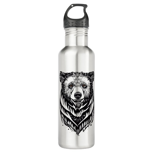 Botella De Agua Oso Grizzly Wild Animal Nature Ilustracion Art (Anverso)