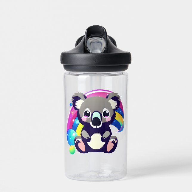 Botella De Agua Oso Koala Lindo y Personalizado con Arcoíris (Delante)