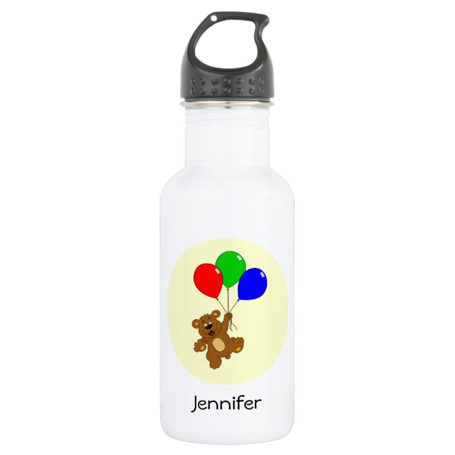 Botella De Agua Oso lindo con globos personalizado nombre niños (Anverso)